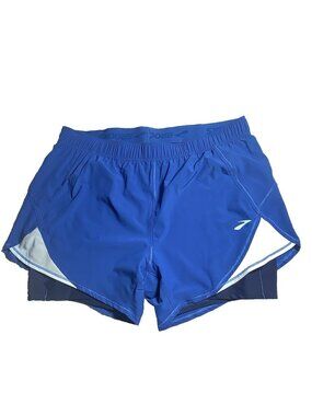 Brooks Woman Size XL Ice Blue Ash Navy Chaser 2 in1 5" Shorts Recycled Fabric